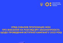 Уряд схвалив пропозицію про внесення на розгляд ВРУ законопроекту щодо проведення вступної кампанії у 2023 році